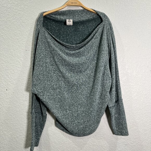 Free People Valencia Top Womens Blue Off Shoulder Knit Drape Slouchy Dolman - Picture 1 of 8
